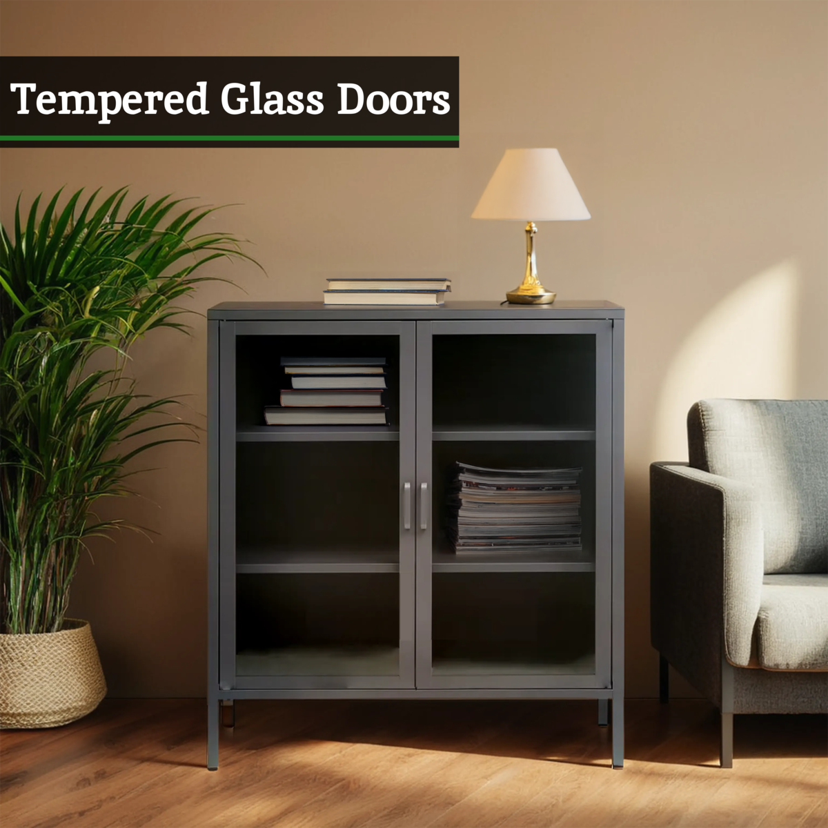 Acier Two Door Grey Metal Cabinet