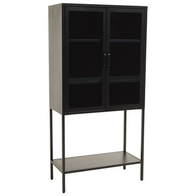 Acier Two Door Black Metal Cabinet with Glass Doors