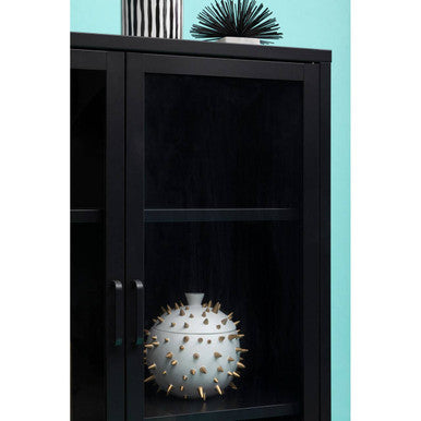 Acier Two Door Black Metal Cabinet with Glass Doors