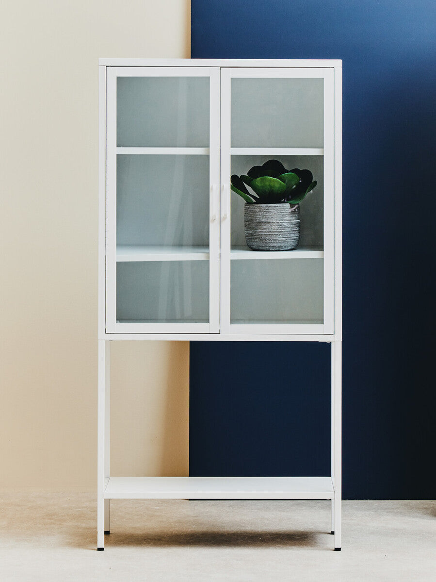 Acier Two Door White Metal Cabinet