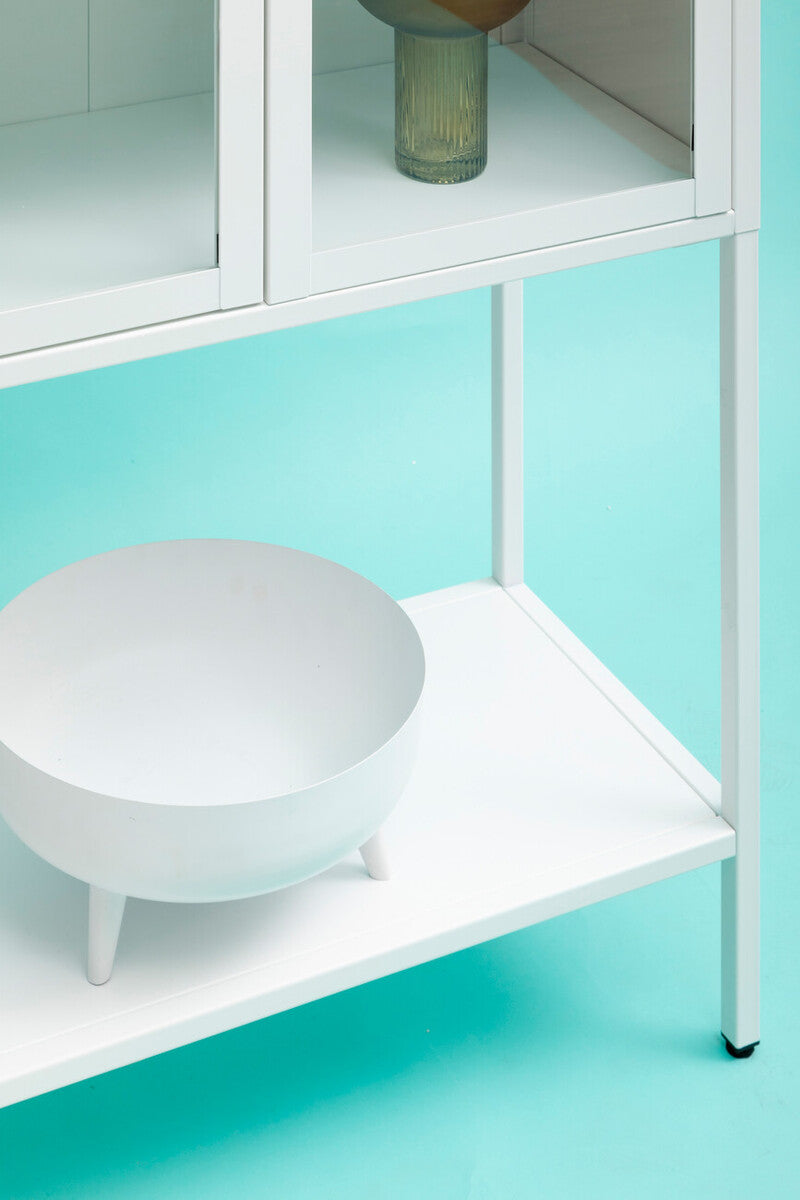 Two Door White Metal Cabinet with Glass Doors | Acier