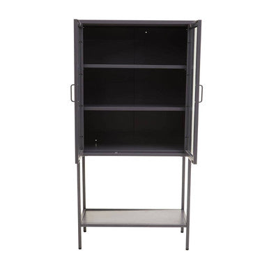 Acier Two Door Grey Metal Cabinet With Glass Doors