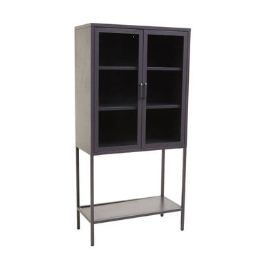 Acier Two Door Grey Metal Cabinet With Glass Doors