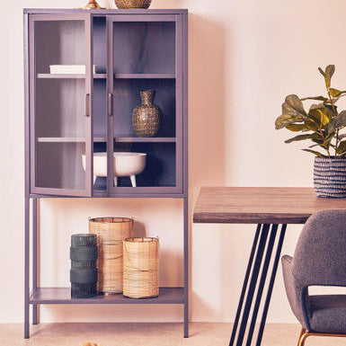 Acier Two Door Grey Metal Cabinet With Glass Doors