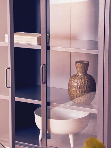 Acier Two Door Grey Metal Cabinet With Glass Doors