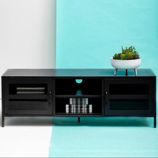 Acier Two Door Black Metal Media Unit