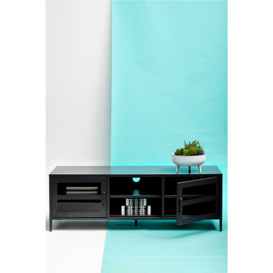 Acier Two Door Black Metal Media Unit