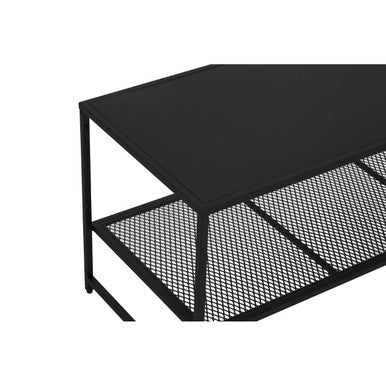 Black Powder Coated Metal Coffee Table with Open Storage Mesh Shelf, Acero | Acero