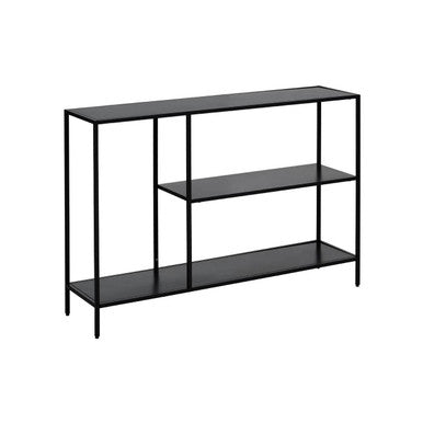 Black Metal Console Table with Rectangular Top and Two-Tier Open Shelf Storage, Acero