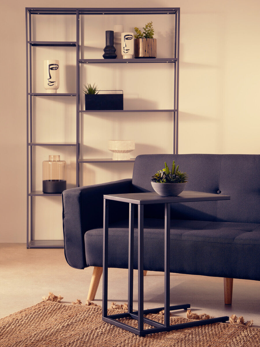Black Powder Coated Metal Side Table with C-Shaped Design, Acero | Acero