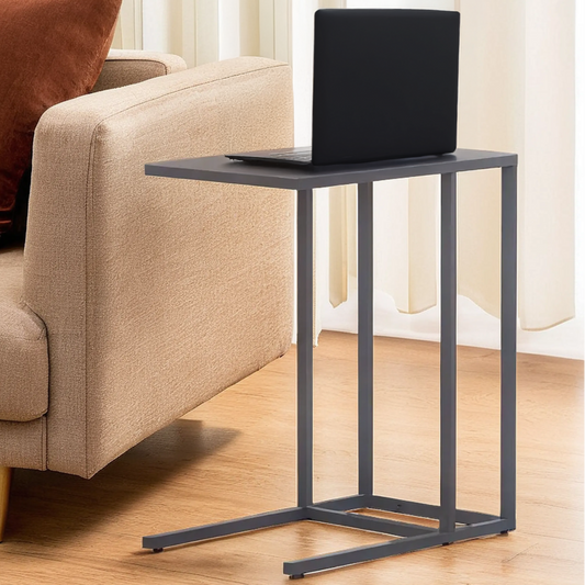 Grey Powder Coated Metal Side Table with C-Shaped Design, Acero