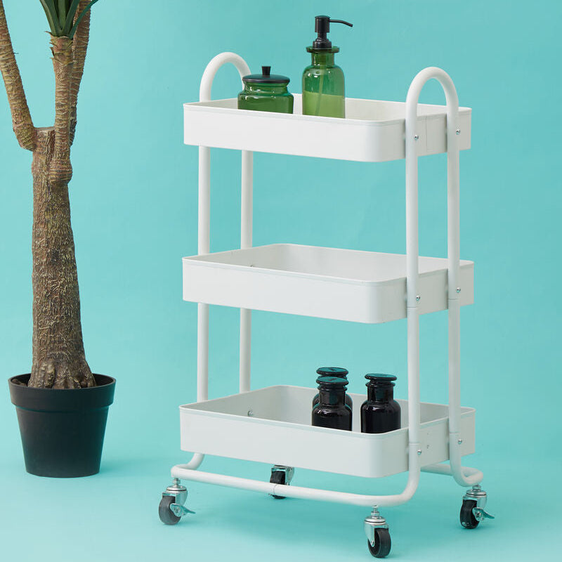 Three Tier White Metal Trolley | Acero