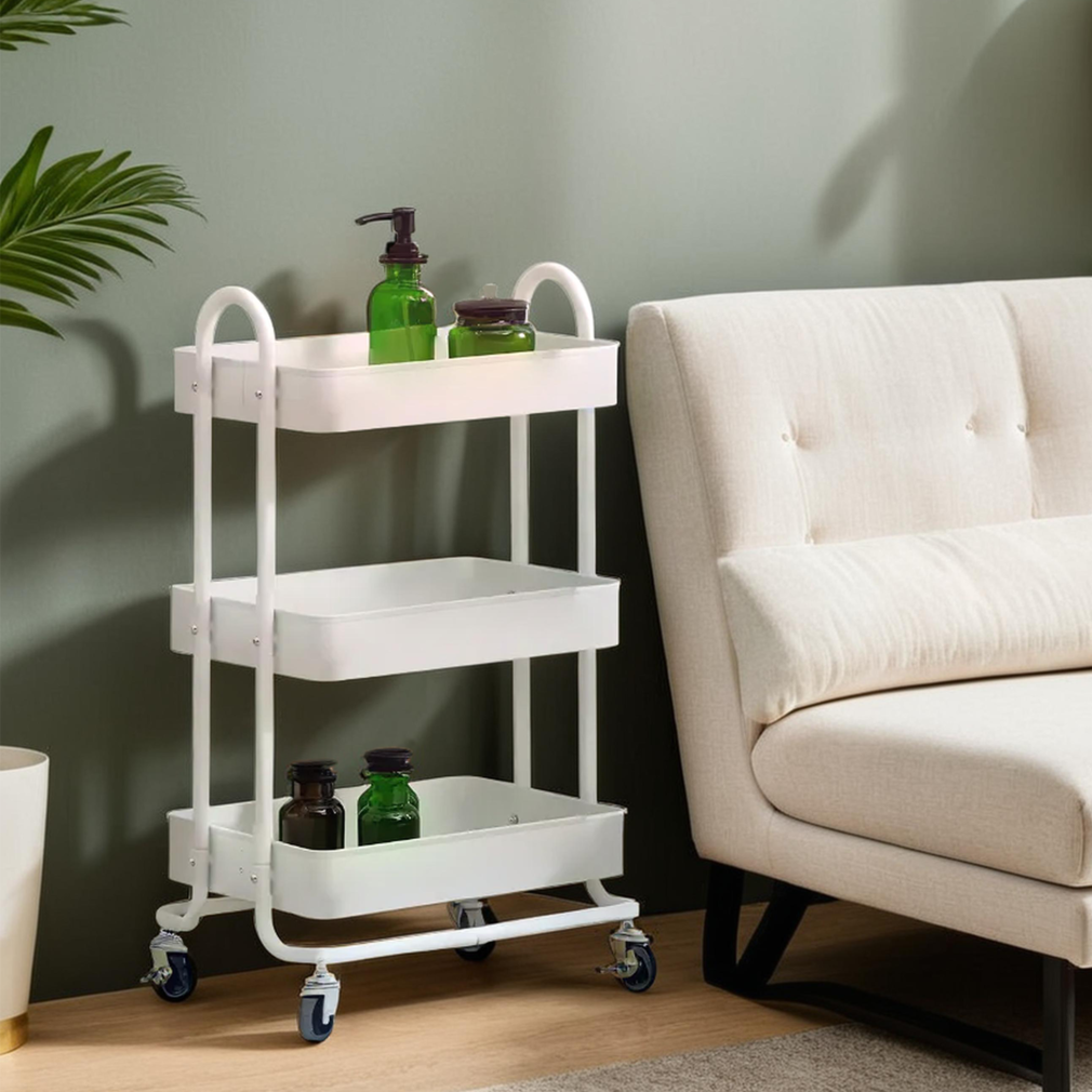 Three Tier White Metal Trolley | Acero
