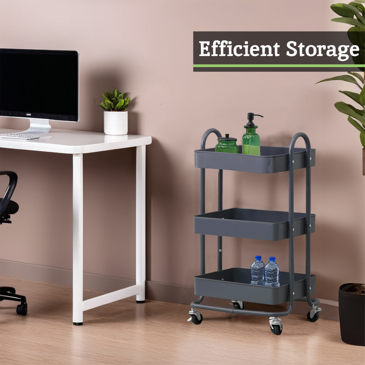 Three Tier Grey Metal Trolley | Acero