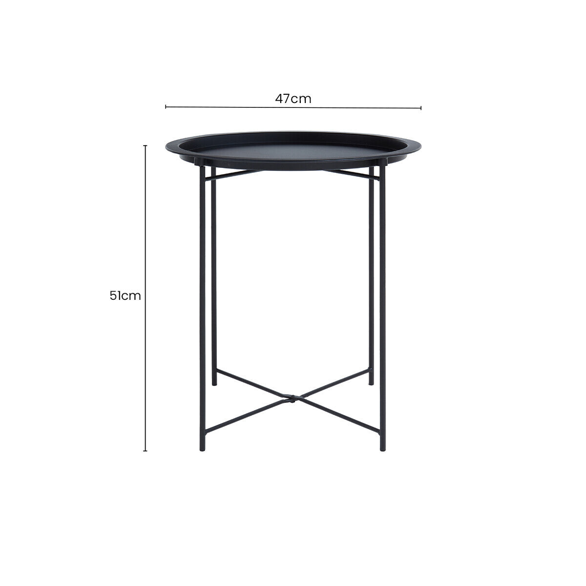 Black Powder Coated Metal Round Side Table with Intersecting Cross Base, Acero | Acero