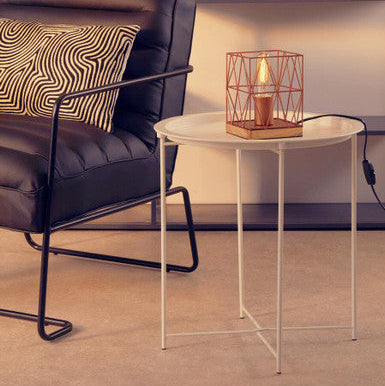 White Powder Coated Metal Round Side Table with Intersecting Cross Base, Acero