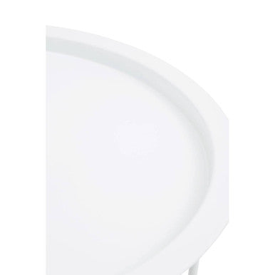 White Powder Coated Metal Round Side Table with Intersecting Cross Base, Acero