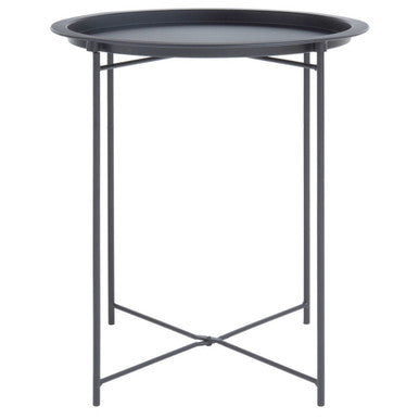 Grey Powder Coated Metal Round Side Table with Intersecting Cross Base, Acero | Acero