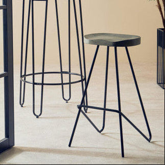 District Wooden Top Bar Stool With Metal Legs