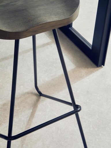 District Wooden Top Bar Stool With Metal Legs