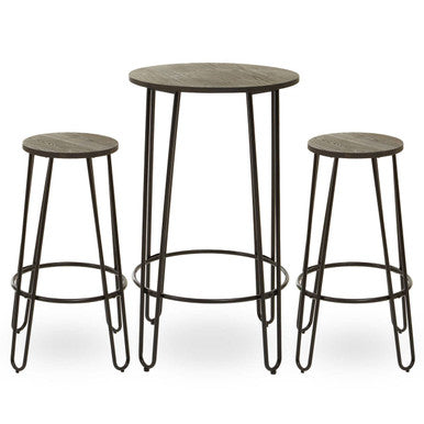3 Piece Bar Table and Stool Set with Hairpin Legs in Natural Finish , District