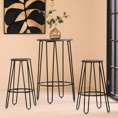 3 Piece Bar Table and Stool Set with Hairpin Legs in Natural Finish , District
