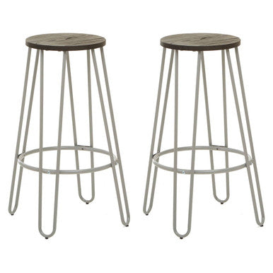 3 Piece Elm Wood Bar Table and Stool Set with Hairpin Legs in Natural Finish | District