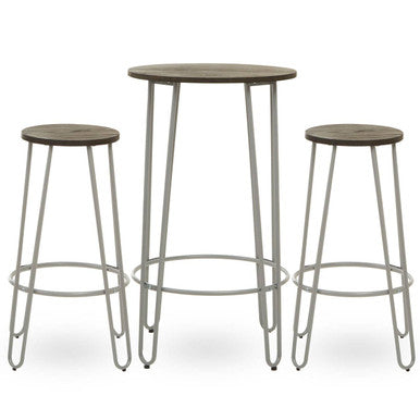 3 Piece Elm Wood Bar Table and Stool Set with Hairpin Legs in Natural Finish | District