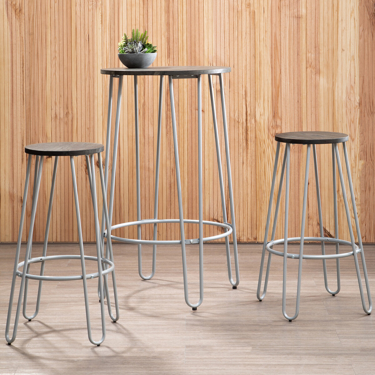 District 3Pc Elm Wood Bar Table And Stool Set