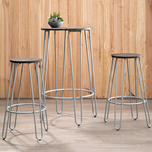 District 3Pc Elm Wood Bar Table And Stool Set