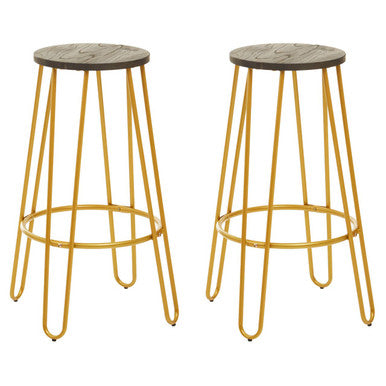 3 Piece Elm Wood Bar Table and Stool Set with Angular Frame in Gold Finish | District