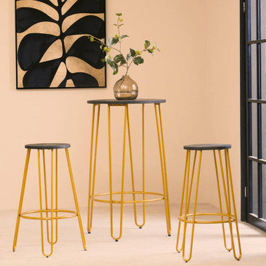 District 3Pc Gold Finish Bar Table Stool Set