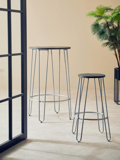 District Silver Finish Metal Frame Bar Stool