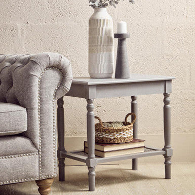 Slate Grey Wooden Side Table with Cane Webbing Detail, Heritage
