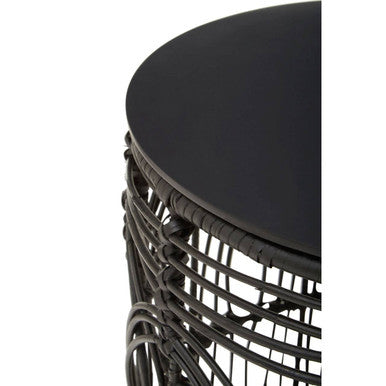 Black Round Rattan Stool or Side Table, Arles