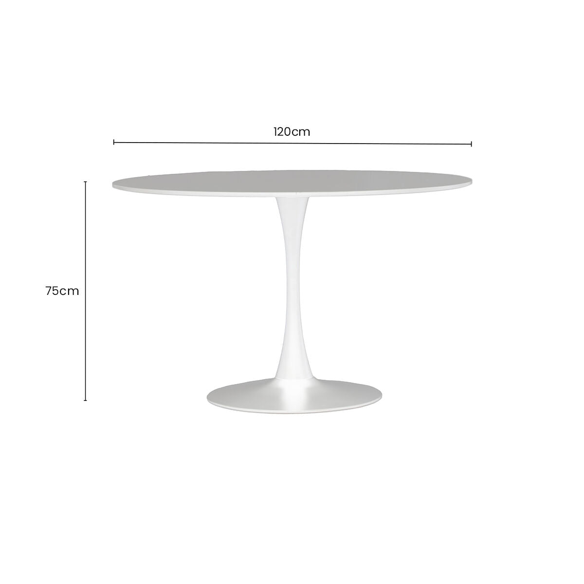 White Wooden Top Large Round Dining Table with Metal Base | Laila