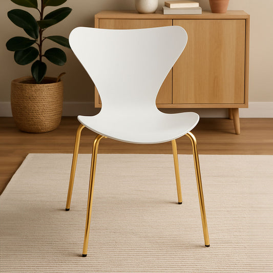 Laila White Seat Dining Chair With Gold Chrome Legs