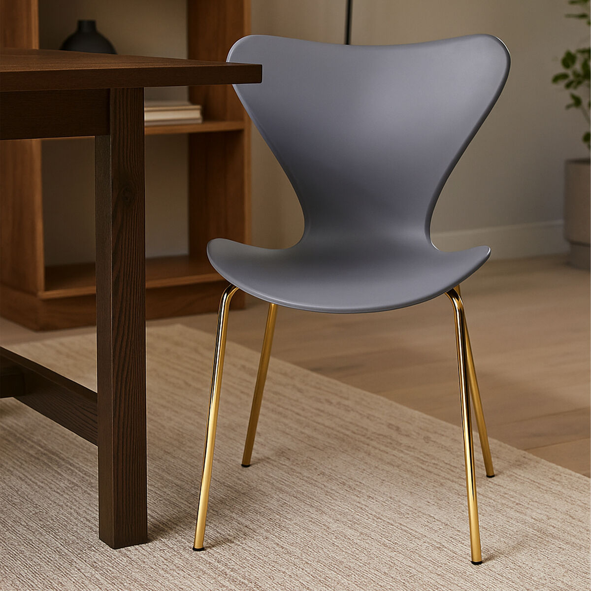 Laila Grey Seat Dining Chair With Gold Chrome Legs