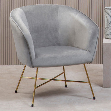 Stockholm Grey Velvet Accent Chair with Gold Finish Legs