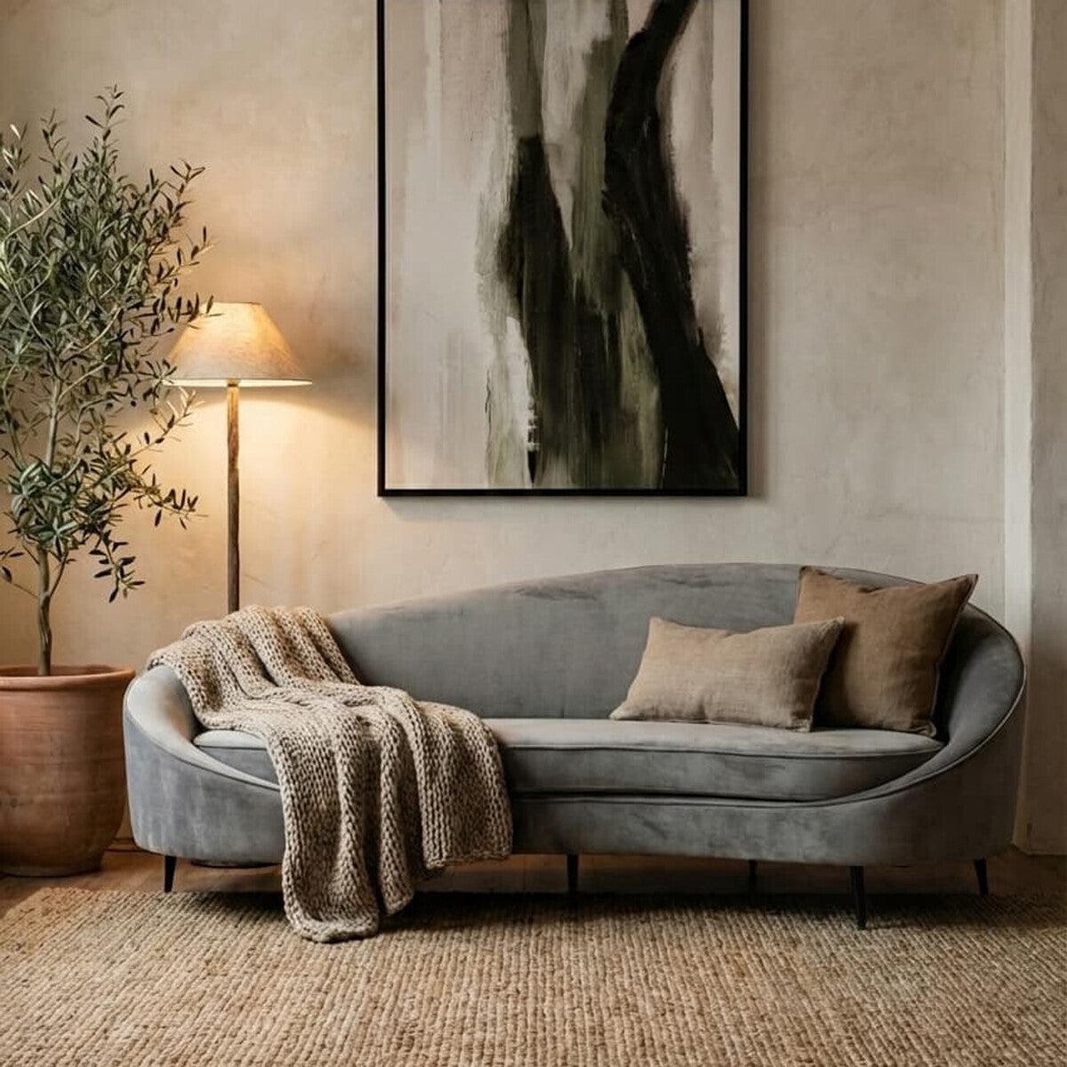 3 Seater Grey Velvet Sofa | Hasina