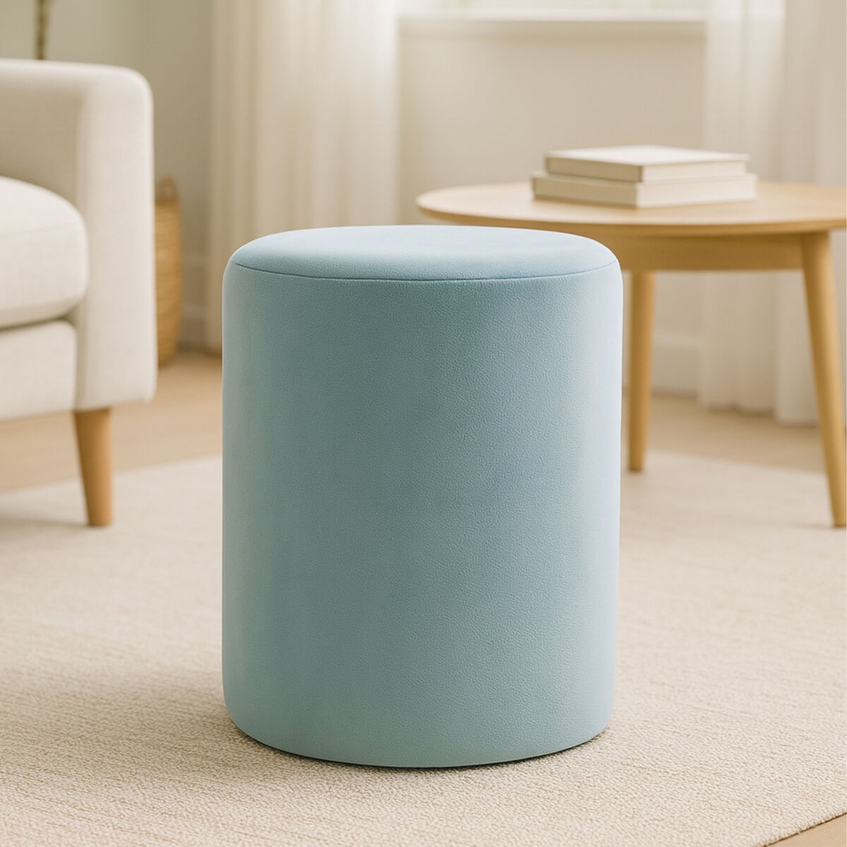 Haley Blue Velvet Pouffe with Footrest