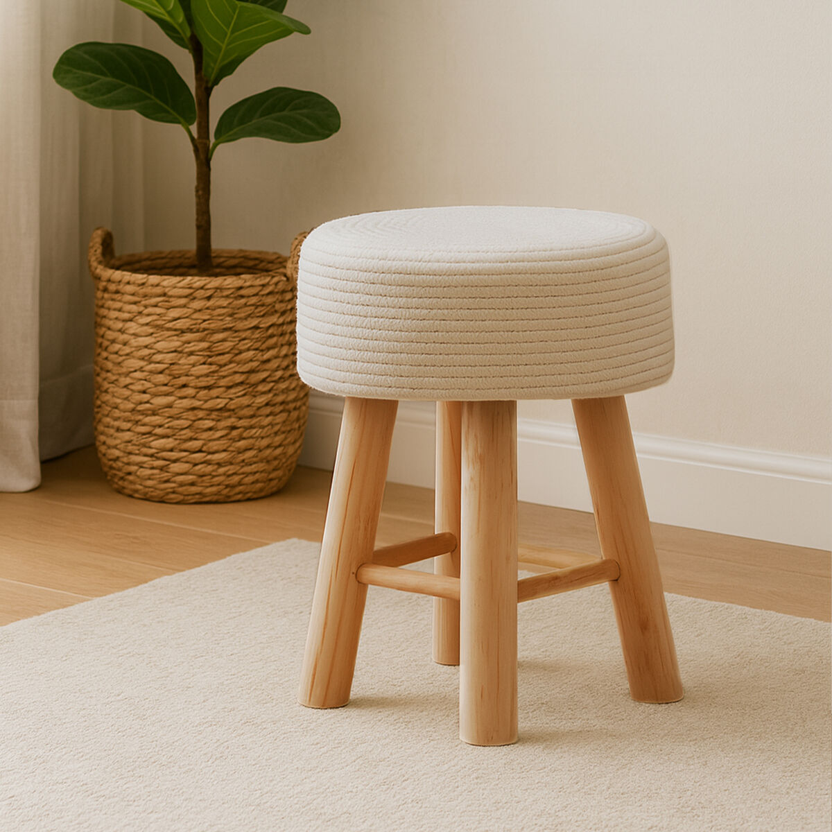 Lentigo White Cotton Rope Stool