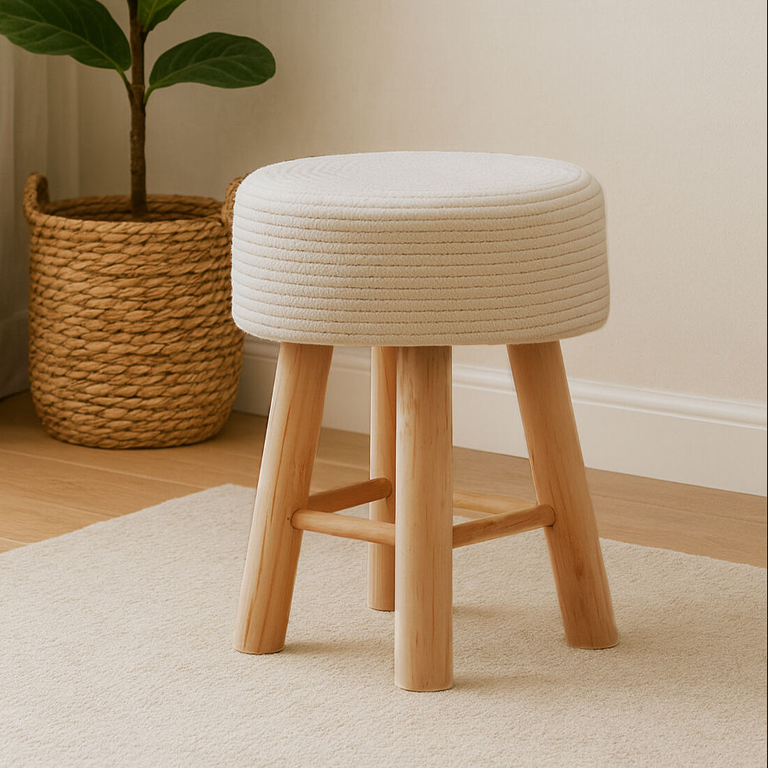 Lentigo White Cotton Rope Stool