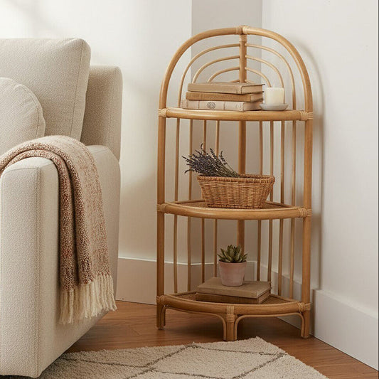 Mataram Three Tier Natural Rattan Corner Shelf Unit