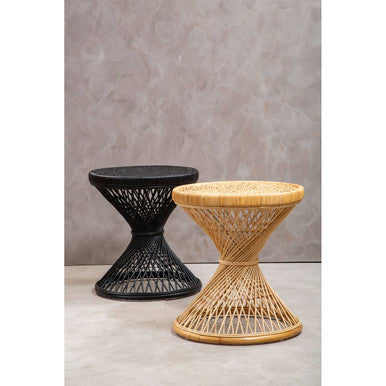 Black Rattan Side Table with Twisted Base and Tight Weave Top | Mataram