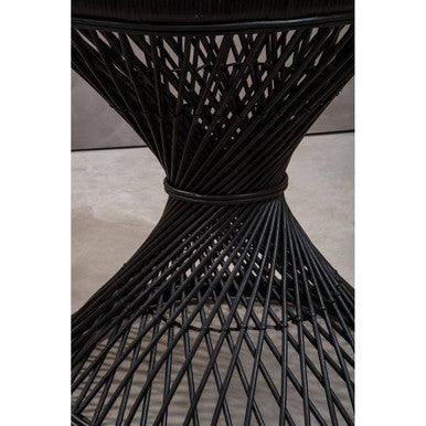 Black Rattan Side Table with Twisted Base and Tight Weave Top | Mataram