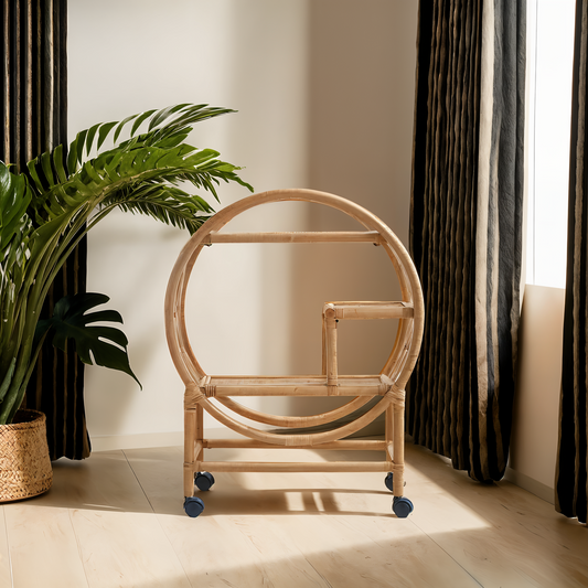 Three Tier Rattan Bar Trolley in Natural Finish , Mataram
