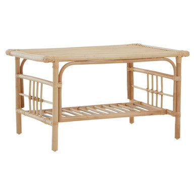 Natural Rattan Rectangular Coffee Table with Lower Storage Shelf | Mataram