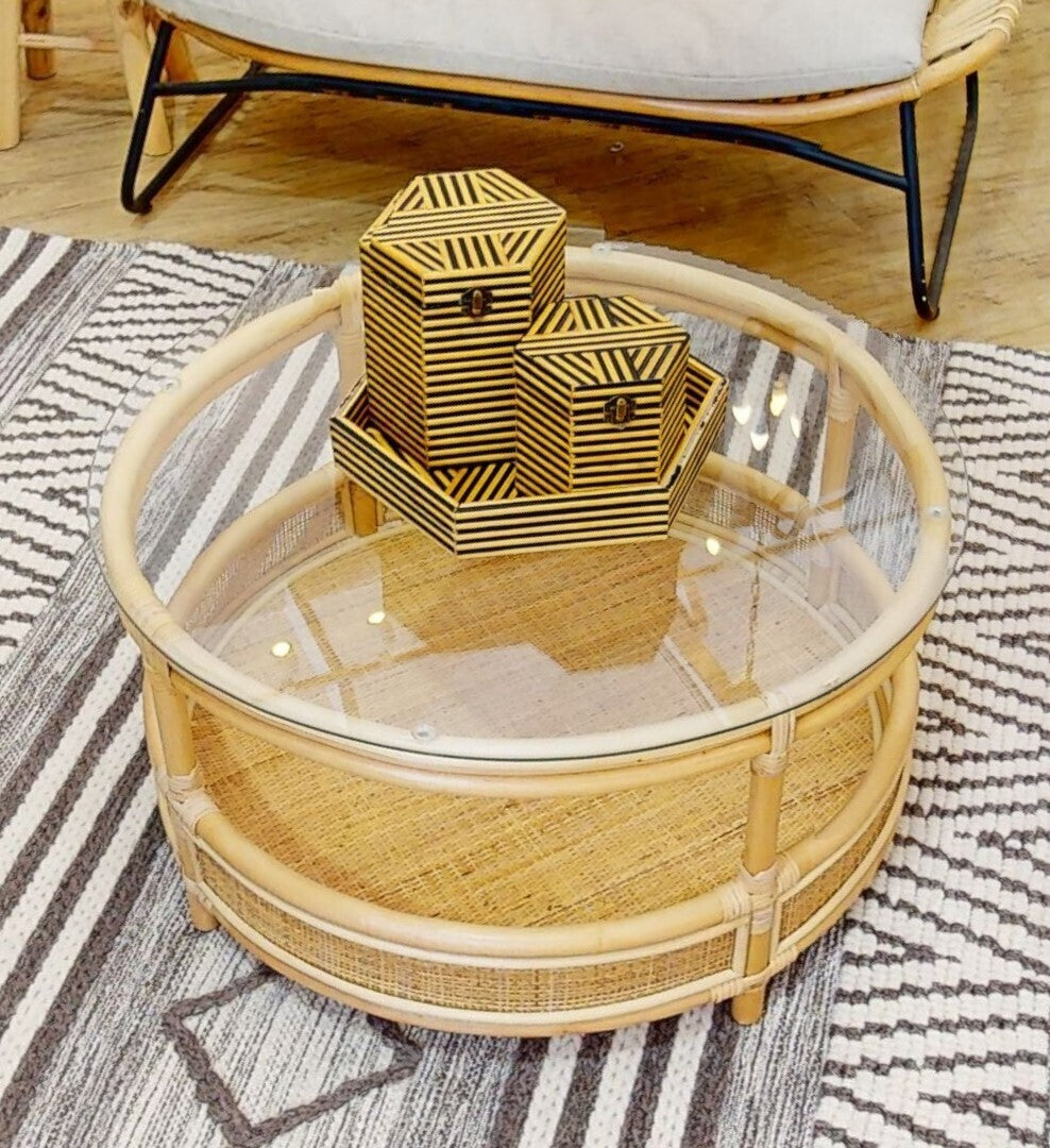 Mataram Rattan Coffee Table With Glass Top