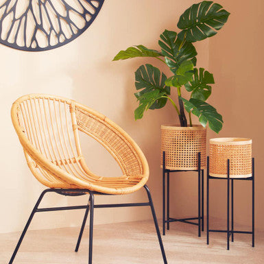 Depok Small Rattan Planter with Metal Stand